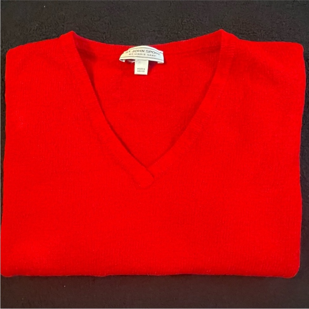 St. John Sport by Marie Gray Vivid Red V-Neck Sweater